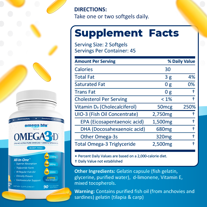 Omega3 Fish Oil 2750mg with Vitamin D3